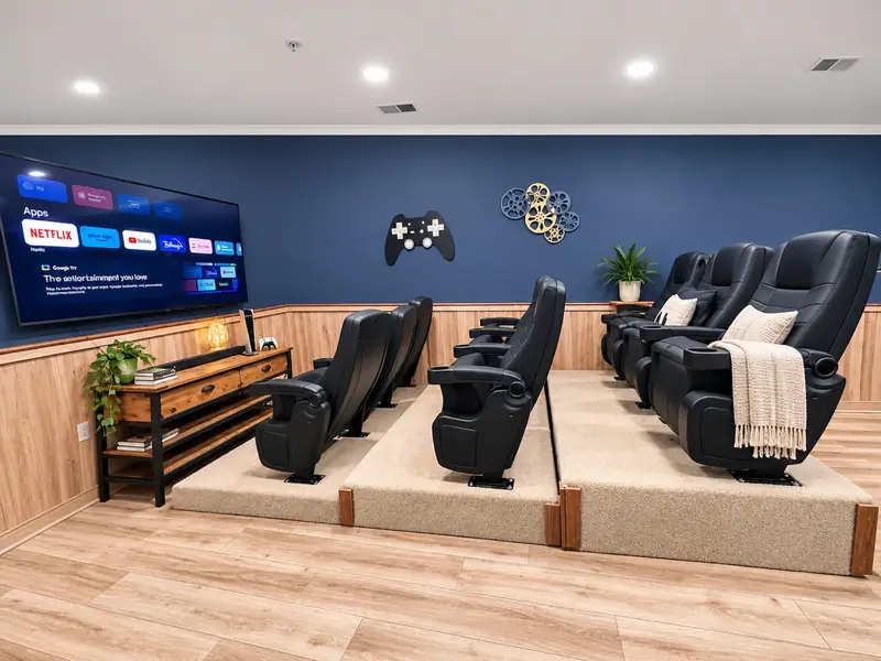Theater seats facing a big screen on the Black Bear 33 game level