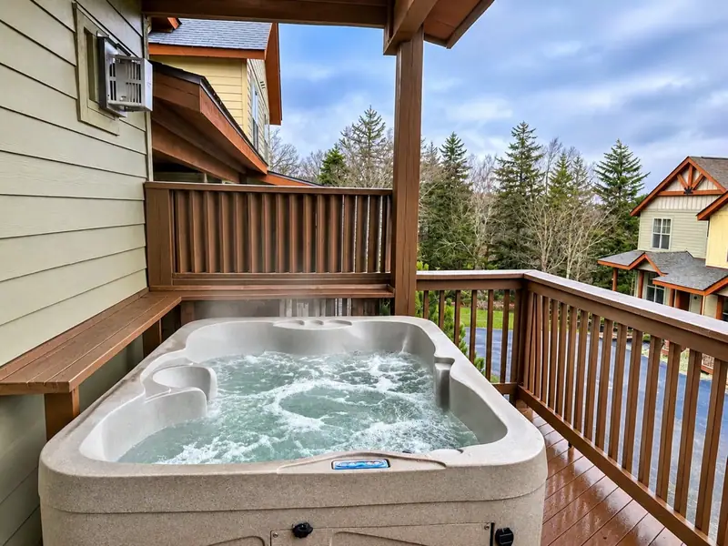 Private hot tub on the covered deck at Black Bear 33