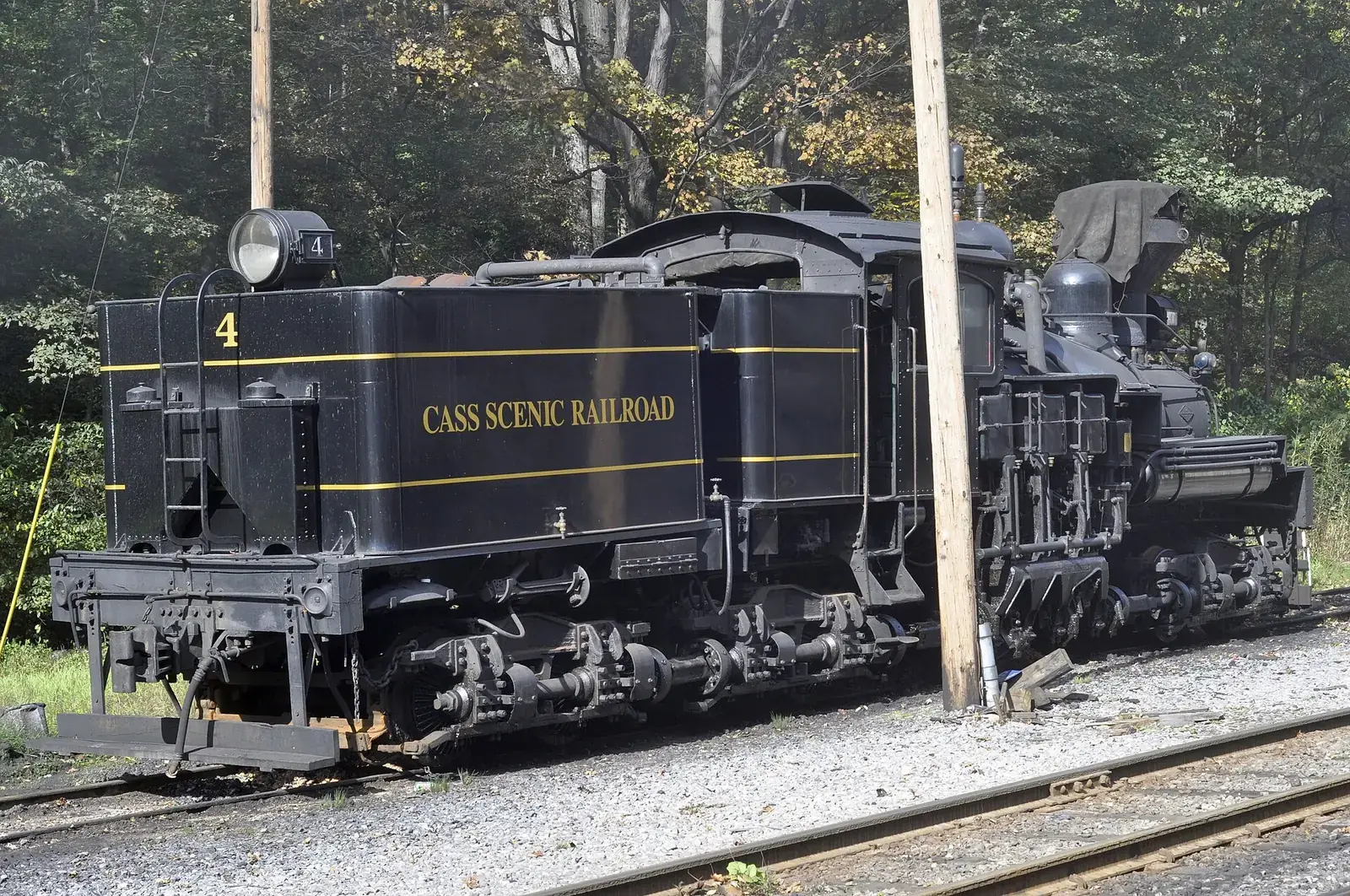 Cass Scenic Railroad Shay locomotive number 4 on the tracks at the park