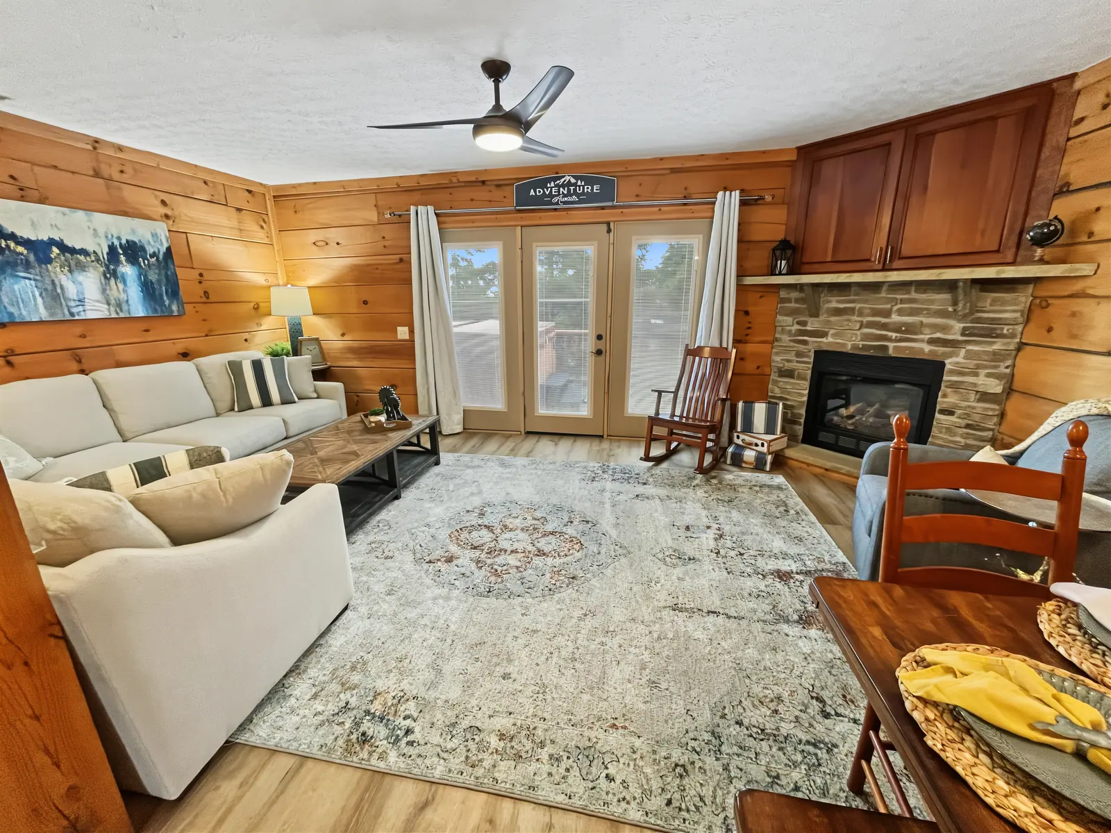 Living room at Loggers Run 12 with a sectional and gas fireplace
