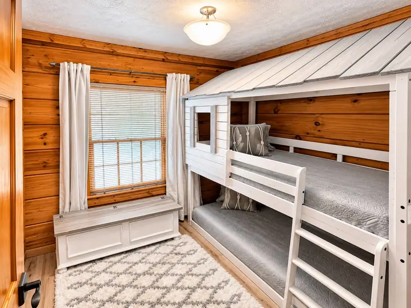 Cabin-style twin-over-twin bunk for younger kids at Loggers Run 12