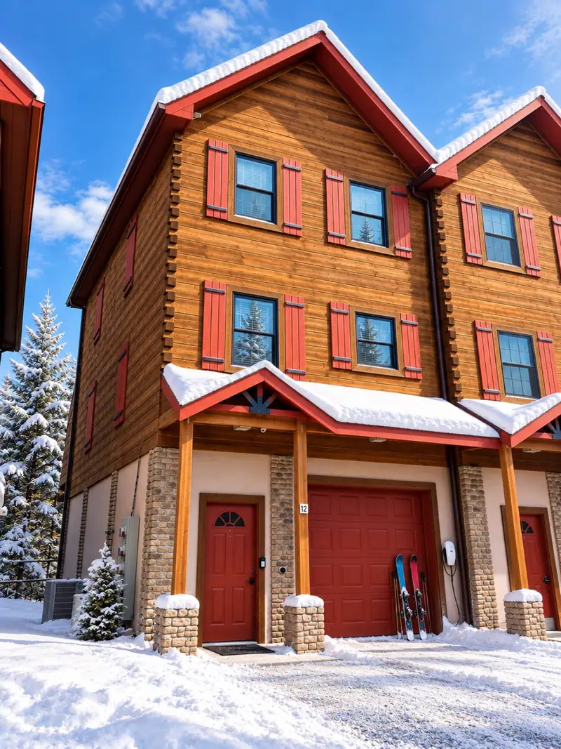 Front of the Loggers Run 12 townhome in winter