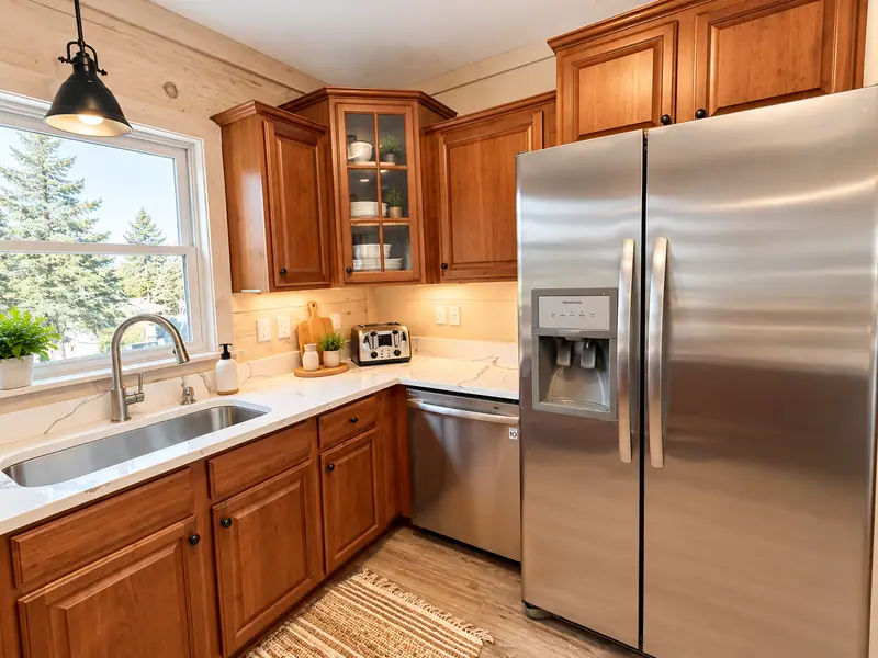 Kitchen sink, dishwasher and stainless fridge at Loggers Run 4