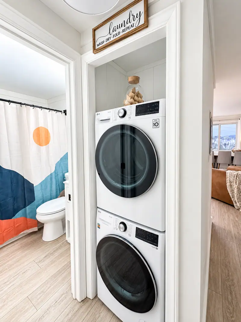 Stacked washer and dryer at Mountain Lodge 144