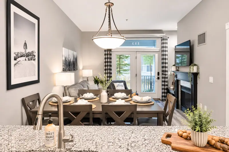 Dining table at Seneca 113 seen from the kitchen counter