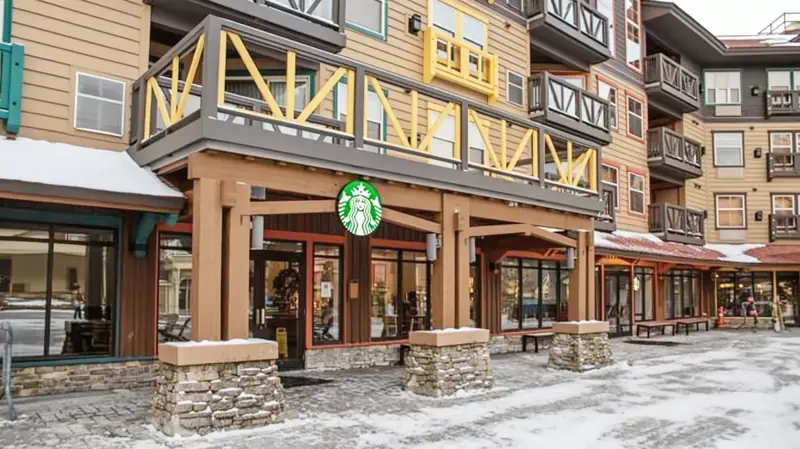 Starbucks in Snowshoe Village on a snowy evening