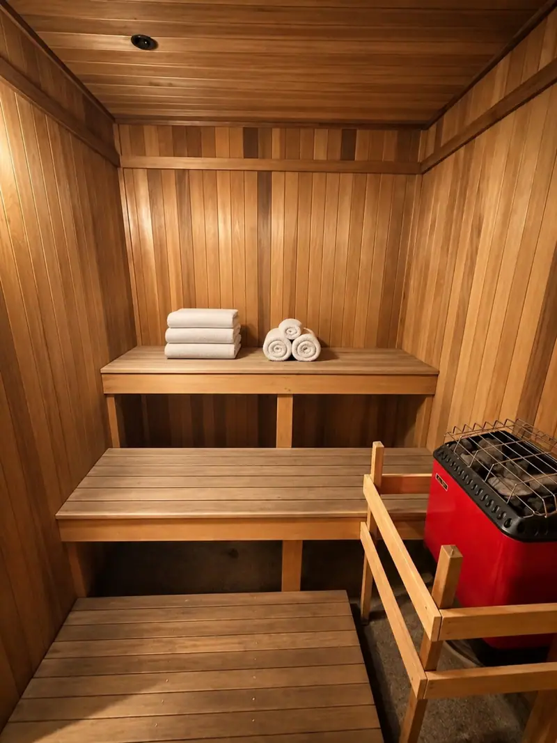 The cedar sauna in the Seneca health club
