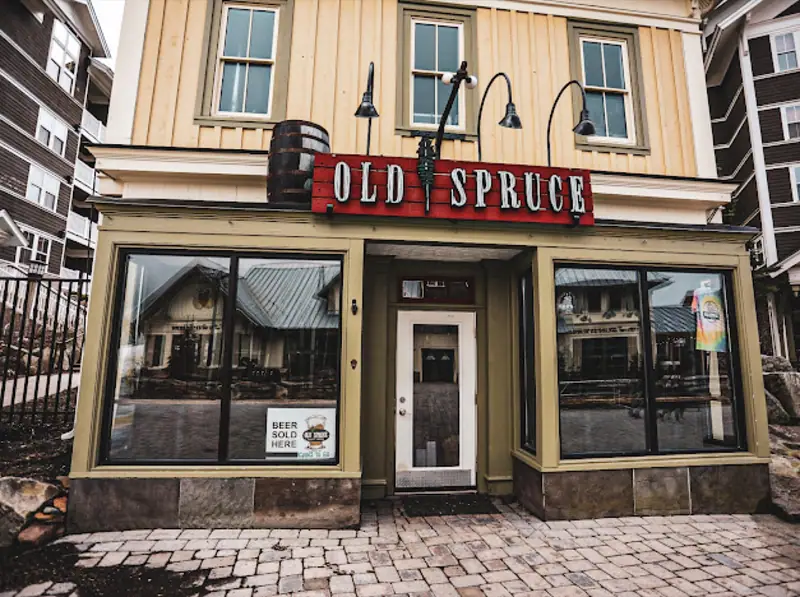 The Old Spruce storefront in the Snowshoe Village
