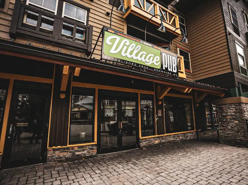 The Village Pub storefront in the Snowshoe Village